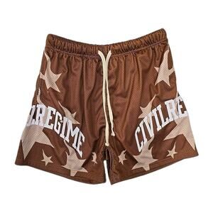 Civil Regime Shorts Mens L Brown Mesh Star Print Drawstring Streetwear Athletic